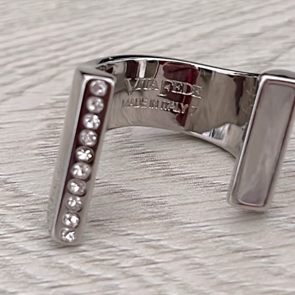 Vita Fede Silver Plated Crystal Cuff Ring Size 7 - Picture 2 of 5